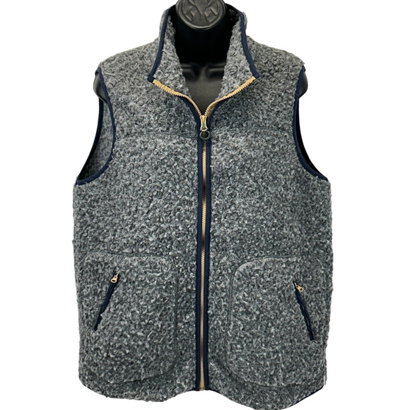 Woolrich Womens Siskiyou Fleece Vest Curly Fuzzy Full Zip 18551 Gray L Large - Picture 1 of 8